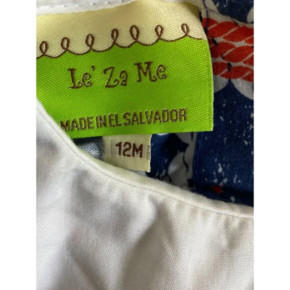 La Za Me Nautical Rope Print Baby Dress size 12 Month Sleeveless White Collar - Picture 3 of 15